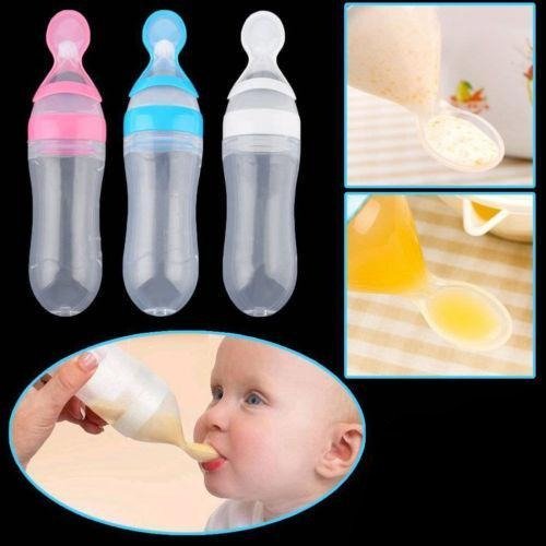 Baby Squeezing Feeding Bottle with Spoon - Galaxy Cart