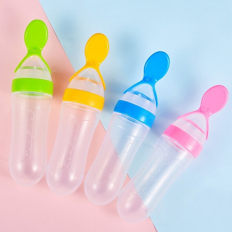 Baby Squeezing Feeding Bottle with Spoon - Galaxy Cart