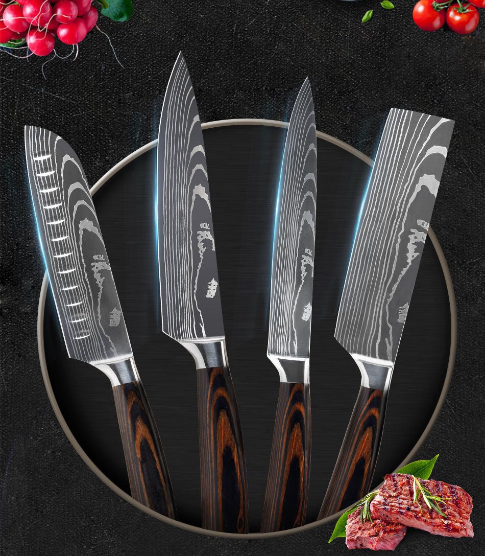 Damascus Style Kitchen Knife Set - Galaxy Cart