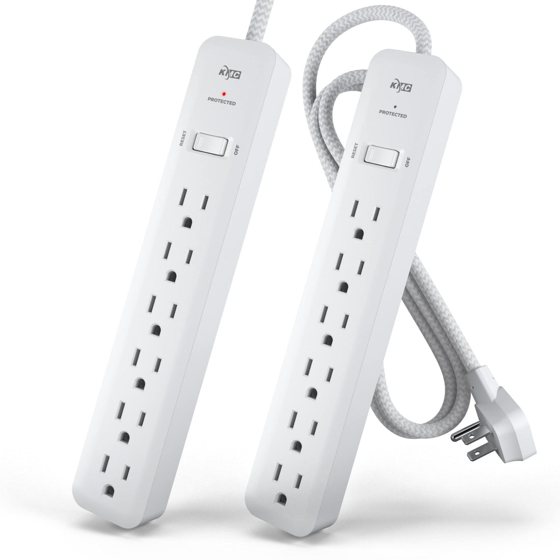 KMC 6-Outlet Surge Protector Power Strip 4 ft cord 2-Pack 1080J Power Surge Protector 4-Foot Long Braided Extension Cord with Multiple Outlets Power Strip Surge Protector 6 Power Outlet Flat Plug - Galaxy Cart