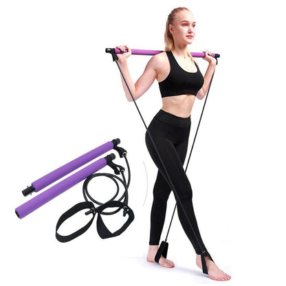 Pilates Stick Squat Training Bar with Bands - Galaxy Cart