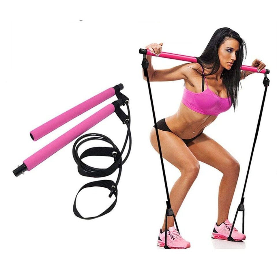 Pilates Stick Squat Training Bar with Bands - Galaxy Cart