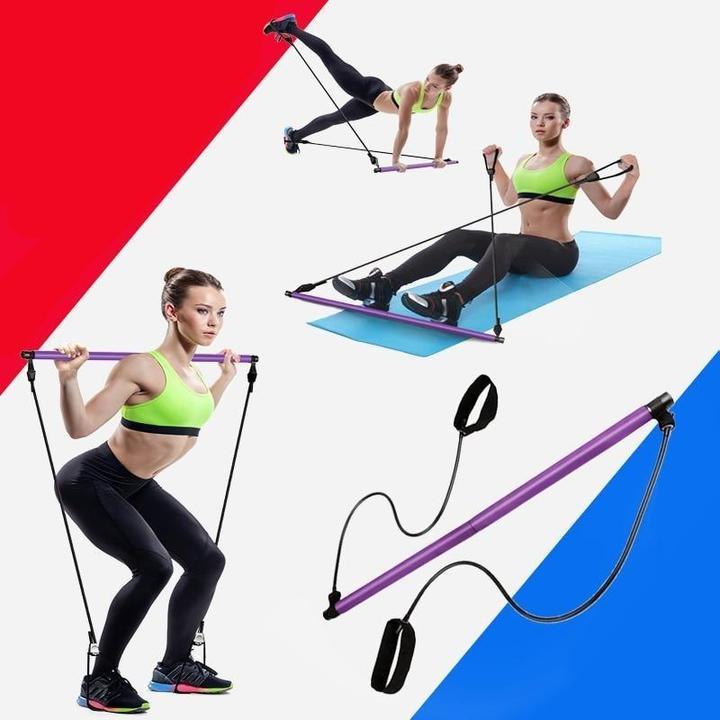 Pilates Stick Squat Training Bar with Bands - Galaxy Cart