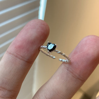 S925 Sterling Silver Black Zirconia Love Twist Ring - Galaxy Cart