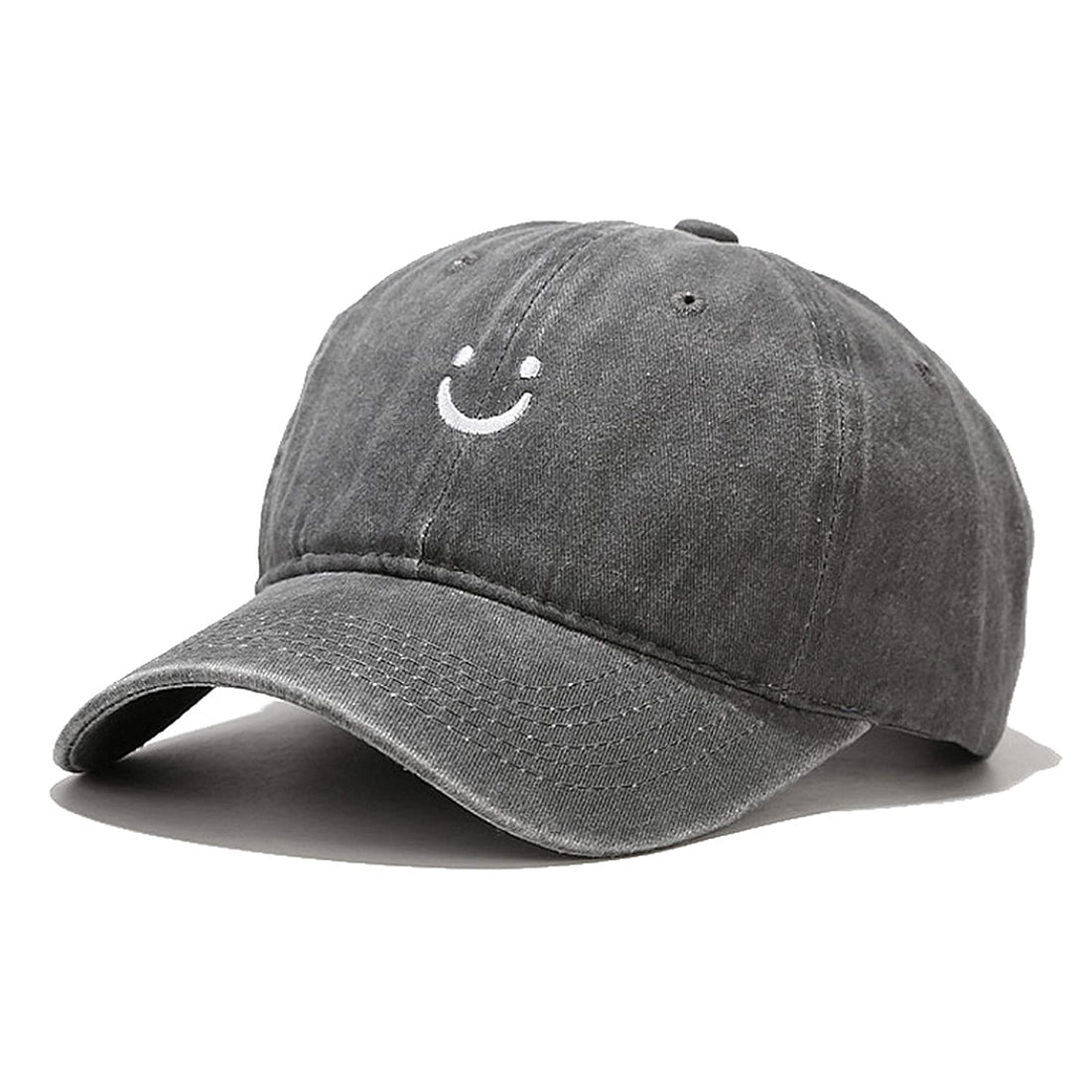 Smile Face Baseball Cap Vintage Distressed Low Profile Unstructured Cotton Dad Hat Adjustable for Women Men (Grey) - Galaxy Cart