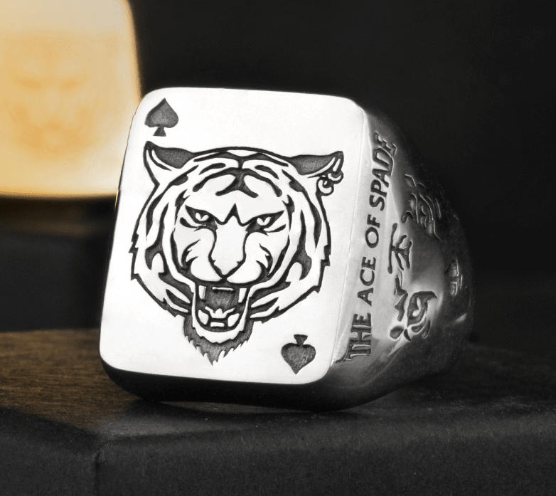 Trendy Silver Spade Ring - Chinese Zodiac Tiger Year - Galaxy Cart