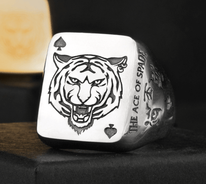 Trendy Silver Spade Ring - Chinese Zodiac Tiger Year - Galaxy Cart
